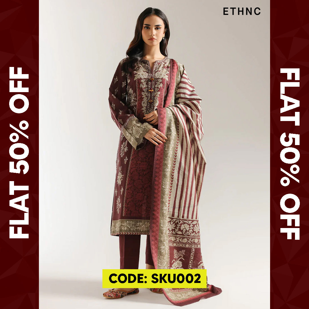 BUY ANY 2 STITCHED 3 PIECE KHADDAR EMBROIDERY SUITS